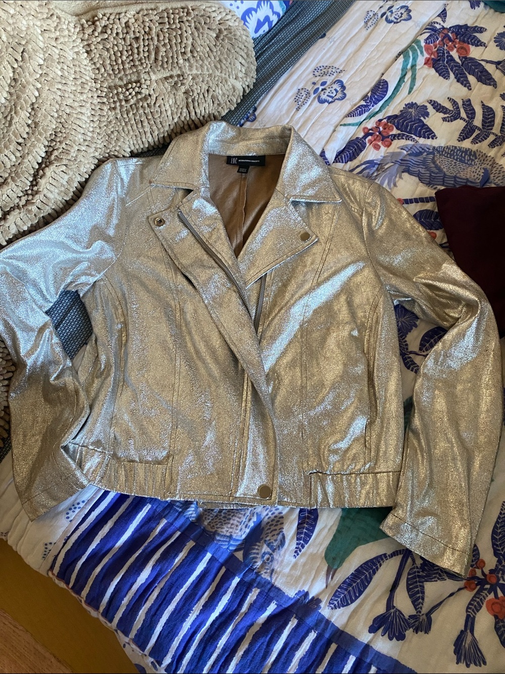 INC International Concepts Silver Metallic Moto Jacket